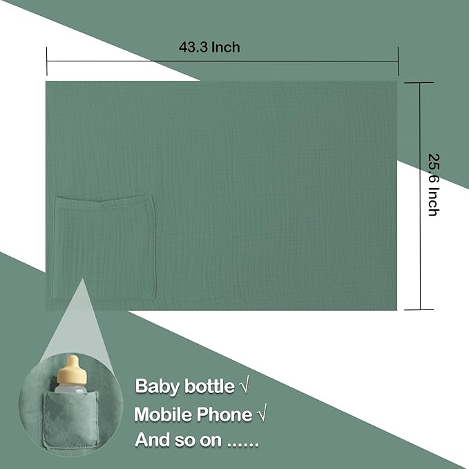 Muslin Nursing Covers for Breastfeeding, Arch Neckline Breast Feeding Covers for Women, Moms Privacy Breathable Summer Nursing, Enlarged XL Size Soft Feeding Cover (Roman Green)