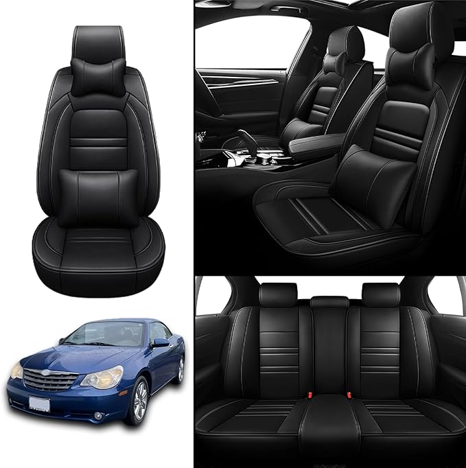 Car Seat Covers for Chrysler Car Sebring 2000-2010 | 5-Seats Seat Covers, Waterproof Seat Protectors, Automotive Seat Covers (Full Set with Pillow,Black)