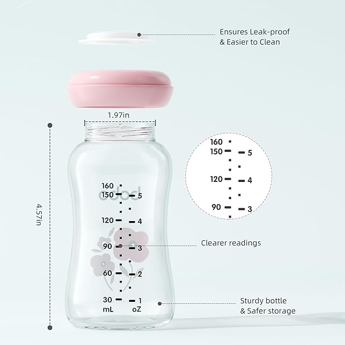 YOHKOH Glass Breast Milk Storage Bottles - 100% Leak-Proof, BPA-Free Breastmilk Storage Containers, Freezer & Dishwasher Safe, Ideal for Nursing Mothers (Red, 5.4oz (Pack of 6))