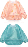 Little Dimsum Baby Bib with Pocket Waterproof Toddler Bibs Infant Feeding Bibs for Boys and Girls, Pack of 2 Colors