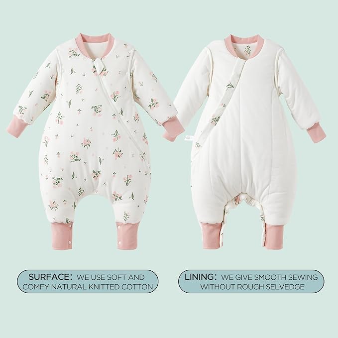 Duomiaomiao 3.5 TOG Toddler Sleep Sack 3-4T 100% Cotton Winter Side Open Zipper Baby Sleep Sack with Feet, Warm Toddler Wearable Blanket