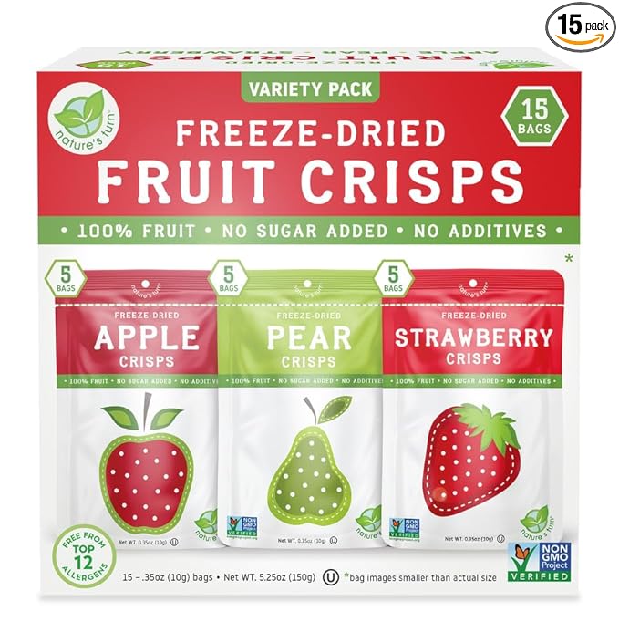 Nature’s Turn Freeze-Dried Fruit Crisps –Healthy, Gluten-Free,Crispy & Delicious, Plant-Based Snack,Ideal for Cereal, Smoothies,School Lunches,& On-the-Go,Lunchbox Snack Variety Bags of 15 (0.35 oz Each)