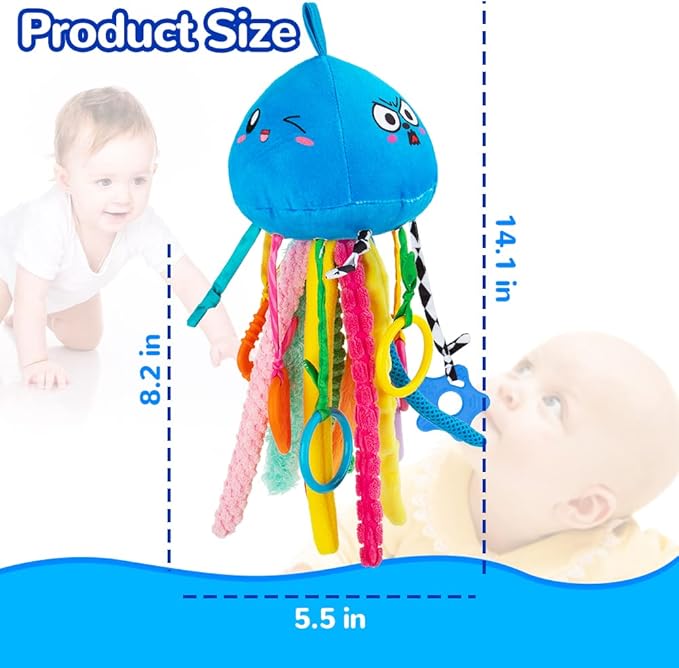 teytoy Sensory Toy, Texture Toys for Babies with Rattle, Autism Sensory Toys Jellyfish Shape Tactile Sensory Toys with 10 Textures, Baby Sensory Toys for 0-3-6-18 Months Soft Baby Toys with Teethers