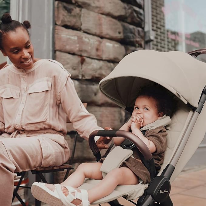 Silver Cross Clic Compact Stroller – Lightweight Travel Stroller for Newborn to Toddler (Birth to 55 lbs), One-Hand Fold, Lie-Flat Seat, Airplane Cabin Approved, UPF50+ Canopy (Latte)