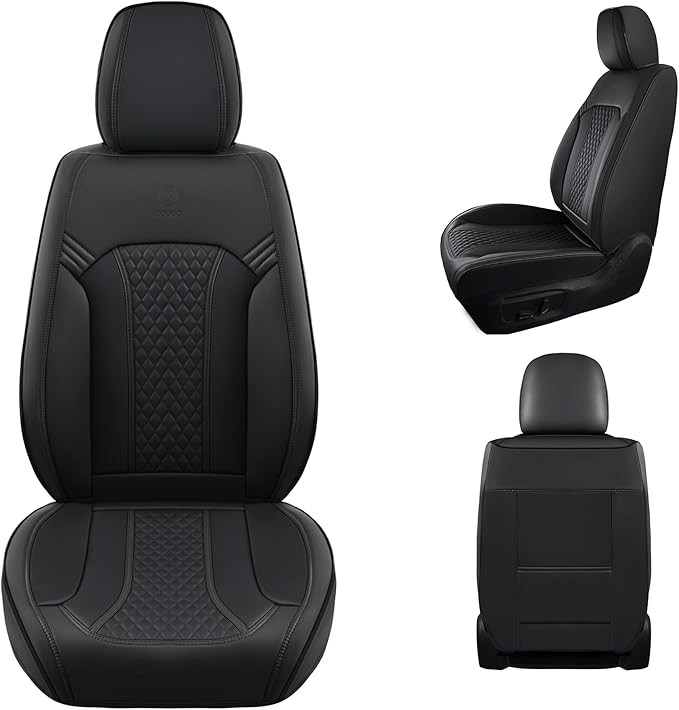 Doogo Seat Covers for Cars, Leather Seat Covers, Waterproof Front Automotive Seat Covers,Universal Black Seat Cushion Protectors Interior Accessories for SUV Sedan Truck Truck-Black