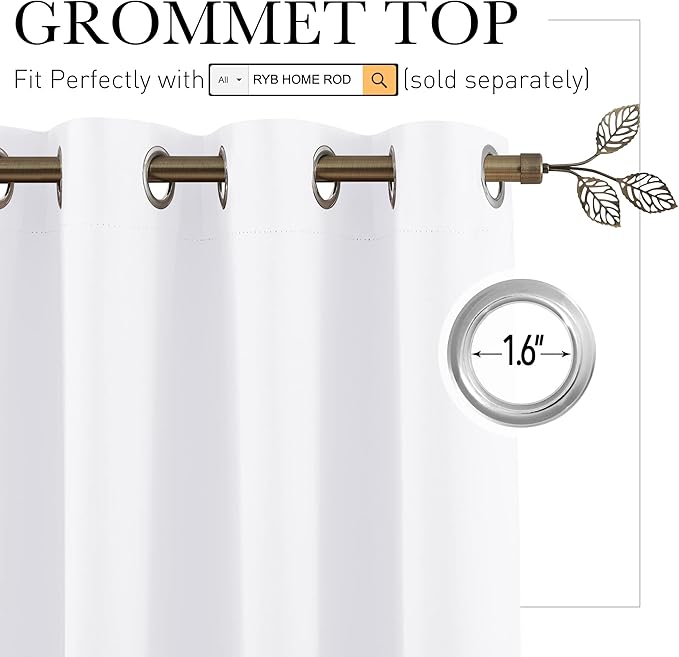 RYB HOME White Room Divider Curtains Privacy Screen Shades Separator for Loft Restroom Living Room Dining Office Patio Sliding Glass Door, 100 inches Wide x 84 inches Long, Pure White