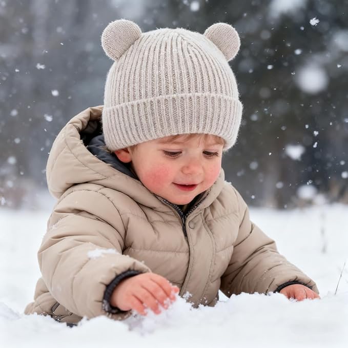 Bear Baby Beanie Knitted Baby Winter Hat Infant Toddler Boys Girls Beanie with Cotton Lining
