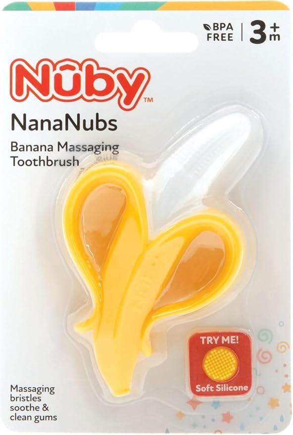 Nuby NanaNubs Banana Silicone Infant Toothbrush - Gum Massager - Soft Bristles - Silicone - 3+ Months