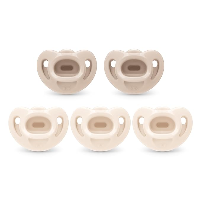 NUK 100% Silicone Comfy Orthodontic Pacifiers, 0-6 Months, Neutral Fashion, Timeless Collection, 5 Count