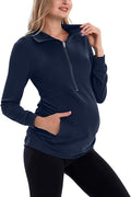 GINKANA Maternity Women's Long Sleeve Shirt Half Zipper Lapel Lightweight Casual Maternity Pullover with Pockets