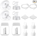 Full Breast Pump Parts with 19mm Oval Soft Rim Flanges and Wide-Mouth Base Connector for Spectra S2 S1 9 Plus SG, Medela, Lansinoh Pumps, Include Flange, Valve, Backflow Protector, Tubing and Bottle
