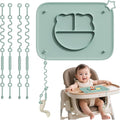 1 Pack Silicone Mat for Babies, Baby Placemat Built-in Suction Base and Equipped 4 Toy Straps & Anti-Peel Design, Activity Mat for Infants to Toddlers, Keeps Babies Essentials Off The Floor, Green
