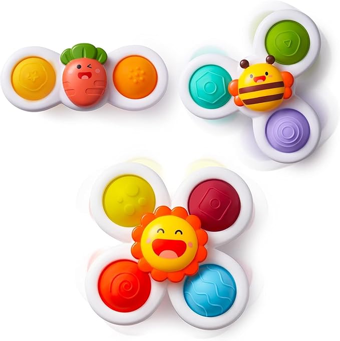 LiKee Strong Suction Cup Fidget Rotating Sensory Bath Toys for Baby, Airplane Car Travel Table & Window Toys for Toddler Boys and Girls, 10+ Months