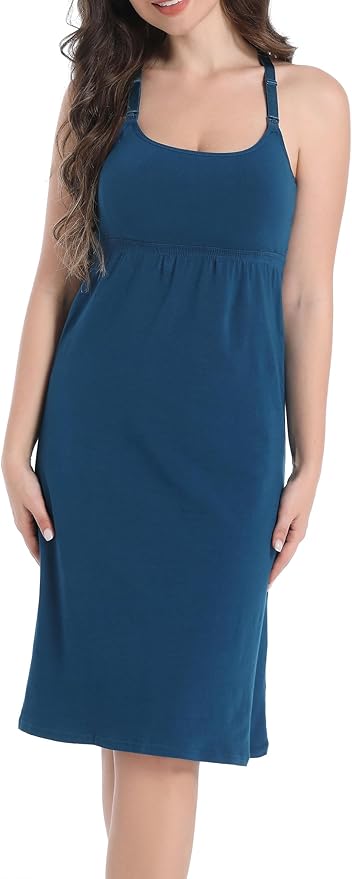 SUIEK 3-Pack Maternity Nursing Nightgown Cotton Breastfeeding Dress Pregnancy Tank Tops Sleepwear
