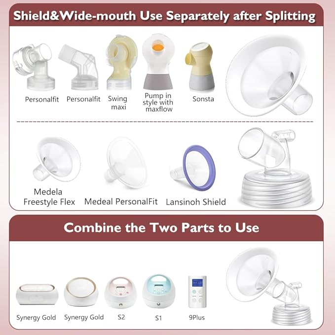 2 Packs 27mm Flange Set, Updated Soft Rim Shield and Wide Mouth Base Connector Pump Parts for Spectra S2 Spectra S1 9 Plus Breastpumps Accessories, 106 Degree Wider Opening Angel