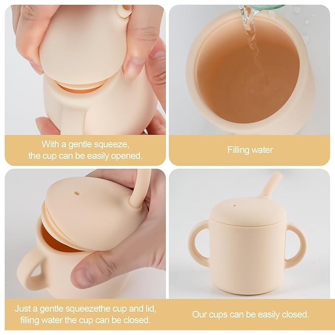 Silicone Baby Cup with Straw, Straw Cup for 6 months+ old, Leak Proof Silicone Baby Training Cup 6 fl oz (Natural)