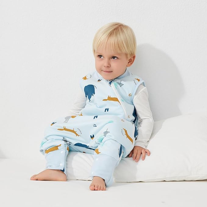 Duomiaomiao 2.5 TOG Toddler Sleep Sack 6-12 Months 100% Cotton Winter Side Open Zipper Baby Sleep Sack with Feet, Warm Toddler Wearable Blanket