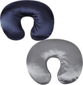 Satin Nursing Pillow Cover Set 2 Pack Ultra Soft Silk Compatible with Boppy Pillow for Breastfeeding Pillow Protect for Baby Hair and Skin Grey & Navy