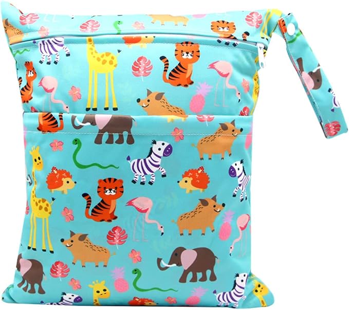 Baby Disposable Diaper Bags Diaper Sacks 120 Count 9x13 inch THICK & NO LEAK and Waterproof & Washable Diaper Wet Dry Bag (12x14 inch) and Diaper Sacks Dispenser