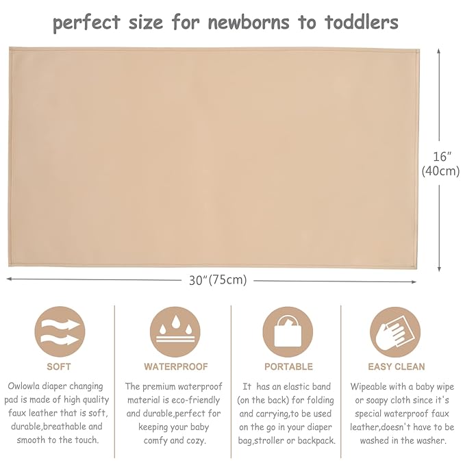 Owlowla Baby Diaper Changing Pad Portable Changing Mat Travel Changing Pad Liner for Baby and Small Toddler(Beige&Gray)