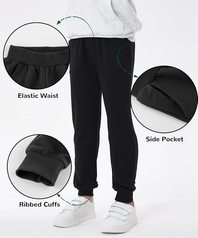 GFQLONG 2/3 Pack Toddler Pants Sweatpants Boys Cotton Joggers, Athletic Pull on Sweat Pants with Pockets for Kids Clothes