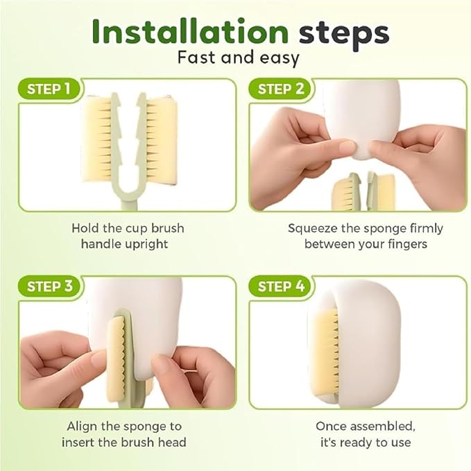 5 in 1 Bottle Cleaning Brush Set, 5‑in‑1 Multifunctional Bottle Cleaning Brush Set, Straw Cleaner Brush for Baby Bottles, Multifunctional Detachable Water Bottle Brush (2PCS Green)