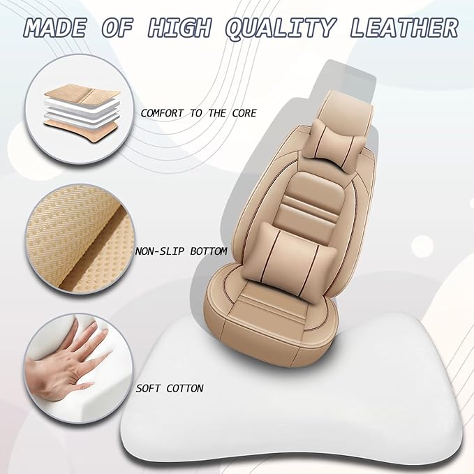 Car Seat Covers for Dodge ram 3500 2004-2011 | 5-Seats Seat Covers, Waterproof Seat Protectors, Automotive Seat Covers (Full Set with Pillow,Beige)