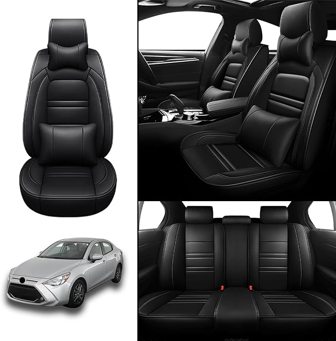 Car Seat Covers for Toyota Yaris 2007-2020 | 5-Seats Seat Covers, Waterproof Seat Protectors, Automotive Seat Covers (Full Set with Pillow,Black)