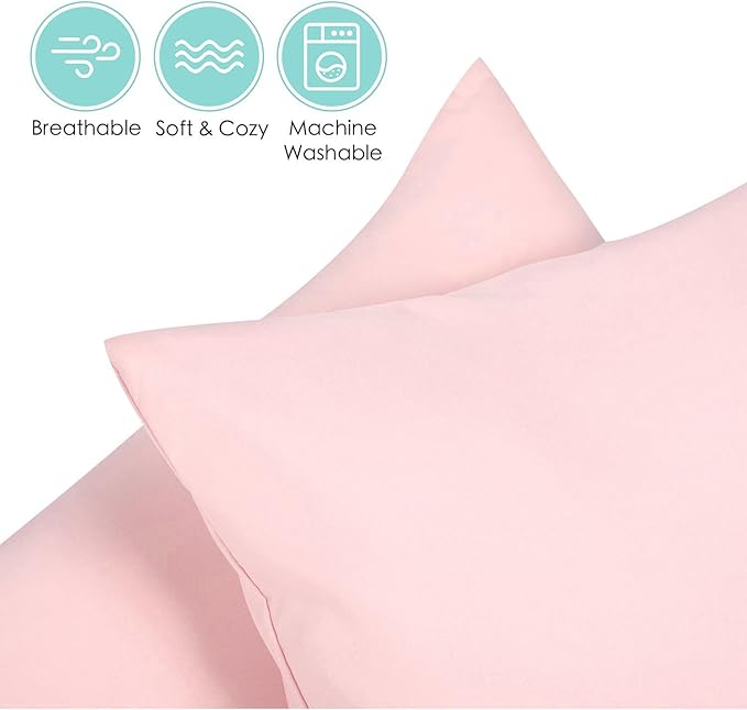 TILLYOU Toddler Pillowcase 2 Pack with Envelope Closure,13" x 18" Silky Soft Microfiber Travel Kids Pillowcase for Boys and Girls, Pink