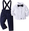 Boarnseorl Baby Boys Pants Sets,Toddler Gentleman Outfits, Infant Long Sleeve Shirt + Pants + Bow Tie + Suspenders