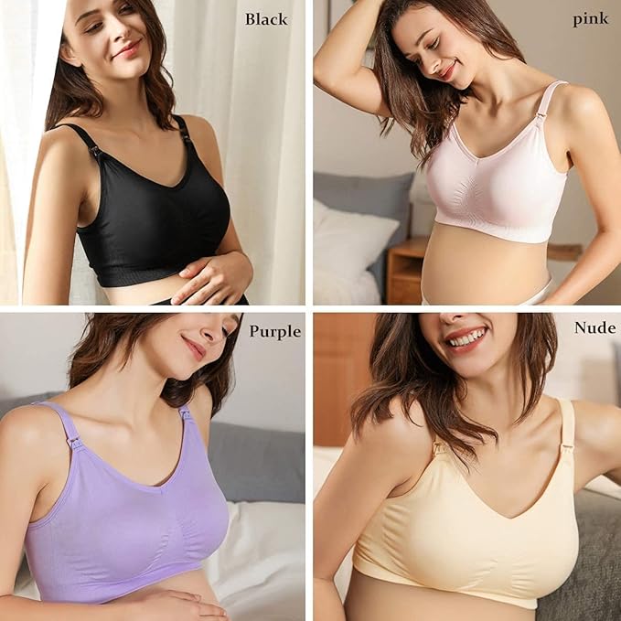 iloveSIA Nursing Bras for Mom Breastfeeding, Seamless Supportive Sleep Bra for Maternity Postpartum S-2XL 3Pack