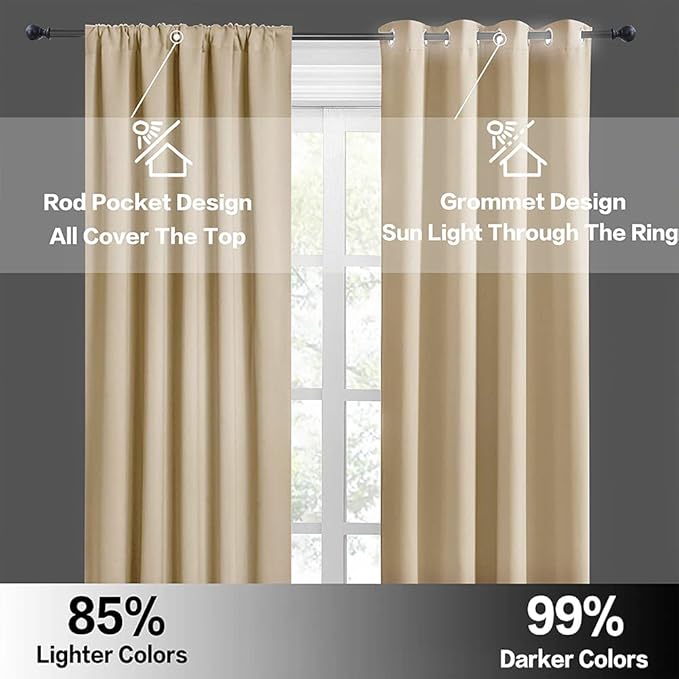 RYB HOME Privacy Bathroom Window Curtains, Short Thermal Insulated Heat Blocking Privacy Rod Pocket Half Window Curtain Tiers for Nursery Bedroom, Width 42 by Length 30, Biscotti Beige, 2 Panels