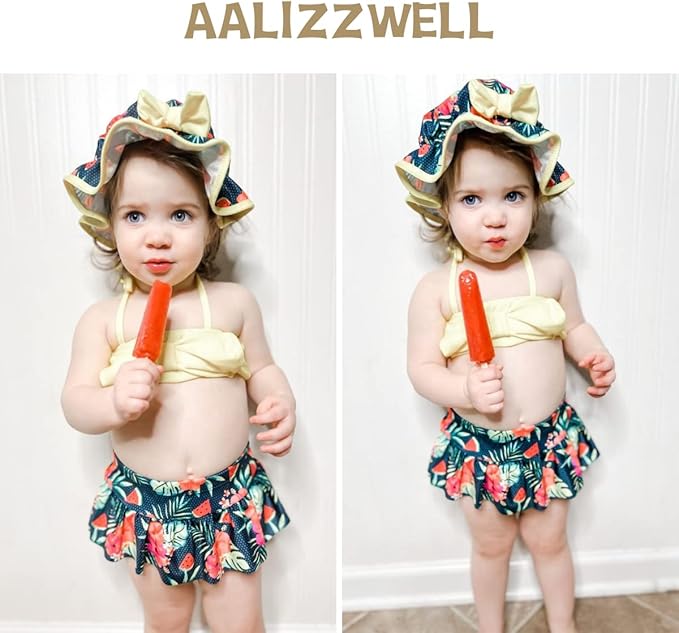 Aalizzwell Baby Girl 2-Piece Bikini Swimsuit with Hat