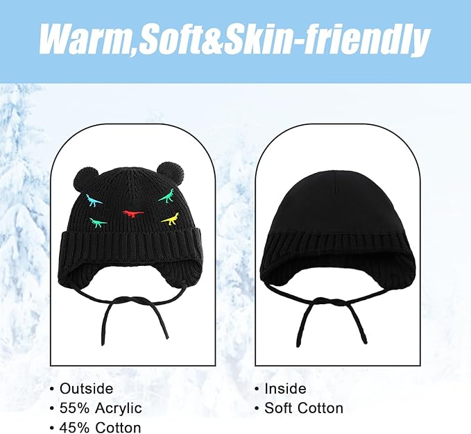 BAVST Baby Beanie Hat for Winter with Earfalp Cute Bear Kids Toddler Girls Boys Warm Knit Cap 0-2Years
