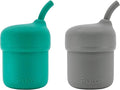 Pura my-my Silicone Straw Cup| Spill Proof, Reusable, Food Grade Silicone, Plastic-Free | For Kids, Toddlers, Babies & Infants - 2 Pack Mint & Slate