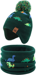JANGANNSA Knitted Baby Hat Scarf Set Winter Warm Boys Girls Beanie Fleece Lining Toddler Kids Hats with Pompom
