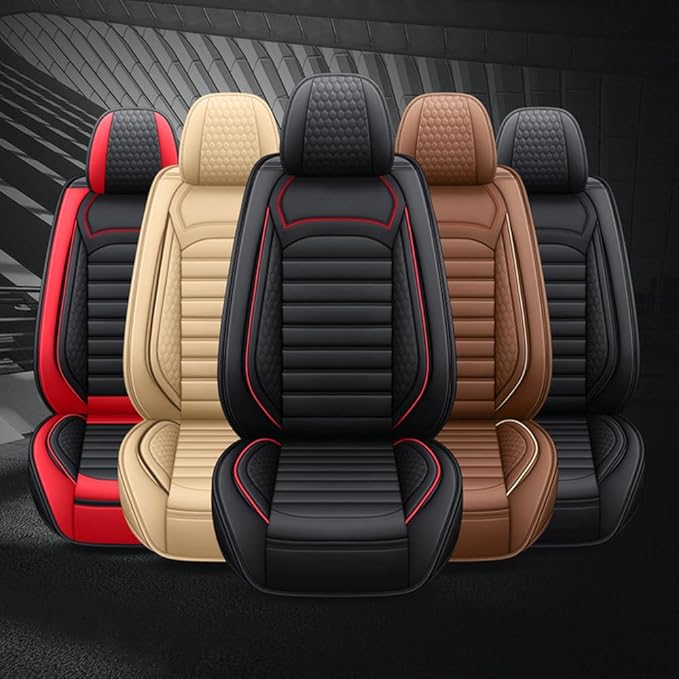 Leather Car Seat Covers for Toyota Corolla 2006-2024,Car Seat Covers Full Set,Seat Covers with Safety,Waterproof Seat Cover Compatible Airbag(5pcs Black&Red Standard)