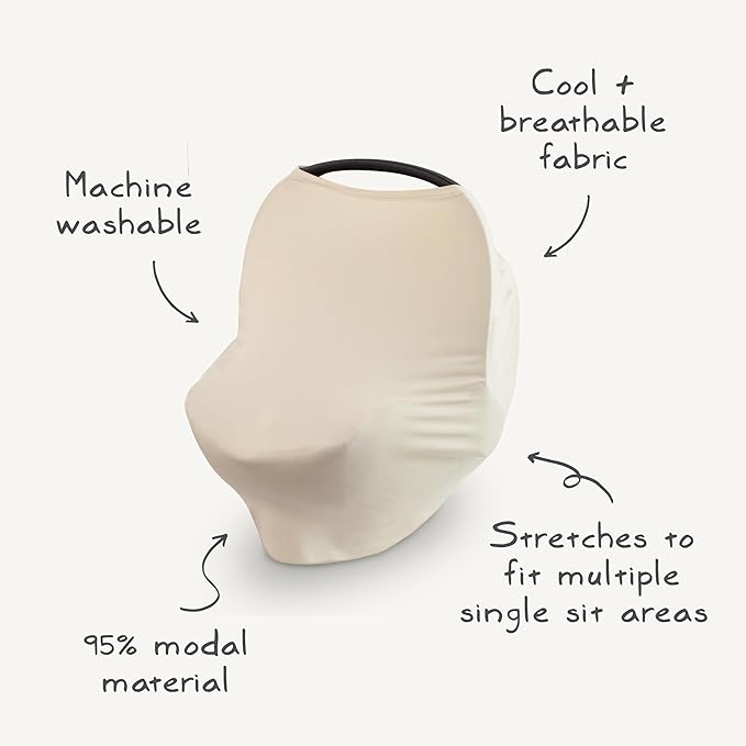 mushie Baby Car Seat Canopy Cover | Breathable & Stretchy Multi Use Cover for Breastfeeding, Nursing, High Chair, Shopping Cart, Strollers (Natural)