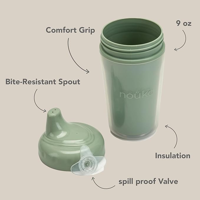 nouka Insulated and Non-Spill Sippy Cup | Leak Proof and Easy Grip | Keeps Drinks Hot or Cold | Bloom