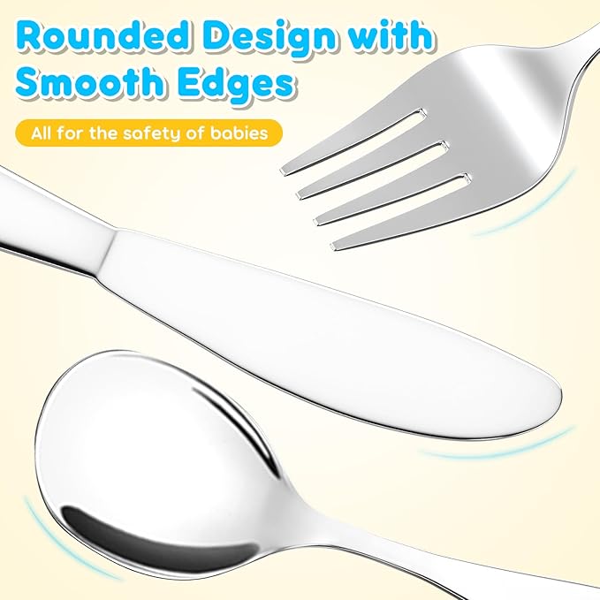 Lehoo Castle Kids Silverware Stainless Steel, 6pcs Toddler Spoons and Forks Knife Set, Safe Children Flatware, Silverware for Toddlers, Toddler Utensils Self Feeding (Construction Vehicles)