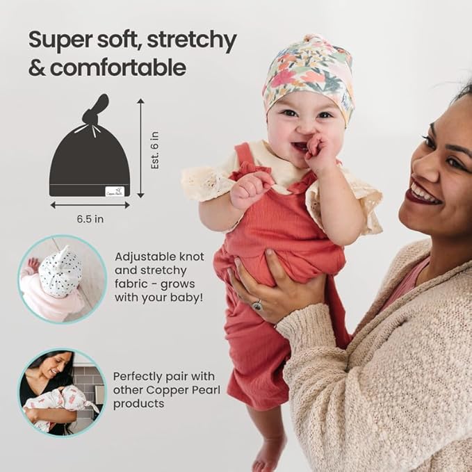 Copper Pearl Baby Beanie Hat Top Knot Stretchy Sof Midnight