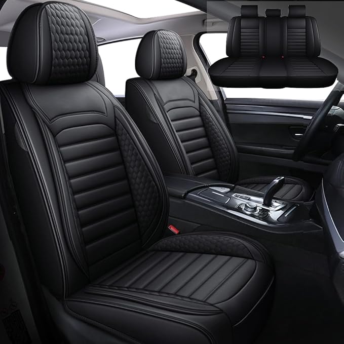 Leather Car Seat Covers for Toyota Corolla 2006-2024,Car Seat Covers Full Set,Seat Covers with Safety,Waterproof Seat Cover Compatible Airbag(5pcs Black Standard)