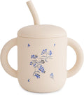 mushie 100% Silicone Training Cup & Straw for Toddlers | 6 Months+ (Lilac Flowers)