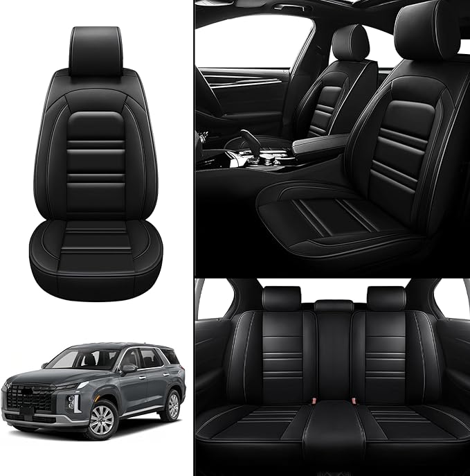 Seat Covers for Hyundai Car Palisade 2020-2025 | 5-Seats Leather Seat Covers, Easy to Install Automotive Seat Covers Full Set (Full Set, Black)