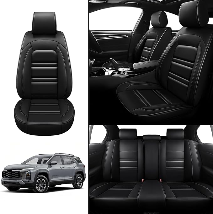 Seat Covers for Chevy Equinox 2005-2025 | 5-Seats Leather Seat Covers, Easy to Install Automotive Seat Covers Full Set (Full Set, Black)