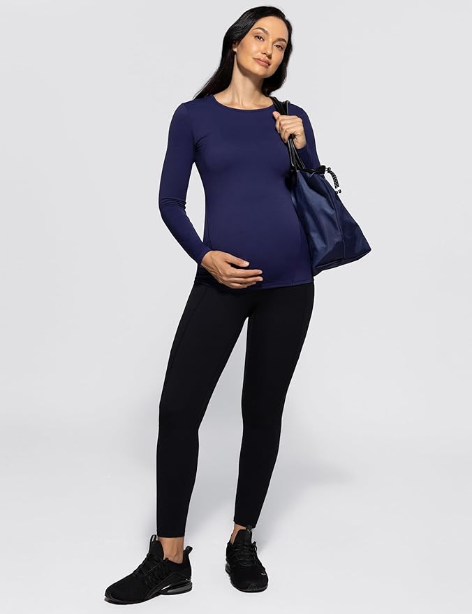POSHDIVAH Women's Maternity Long Sleeve T Shirts Scoop Neck Pregnancy Tee Top Mama Clothes