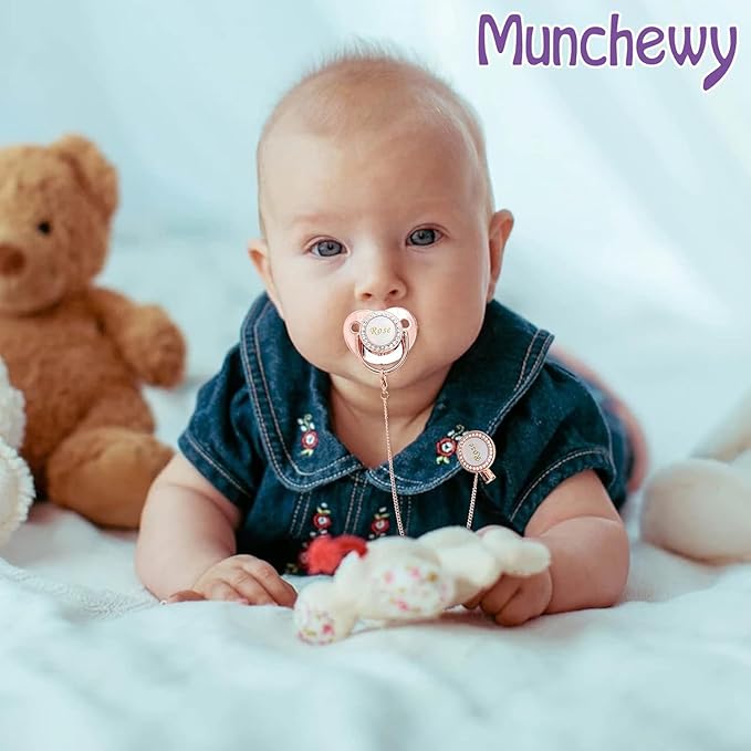 Custom Baby Pacifier with Name, Personalized Pacifier Clip Set with Gift Box, Luxury Crystal Bling Soother Dummy Ideal Gift for Boys Baby Shower Birthday Christmas Newborn Photography(White)