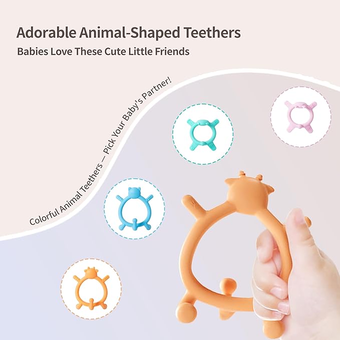 Pigeon Silicone Baby Teether – Multi-Textured Teething Relief Toys, Lightweight & Easy to Grasp, 6+ Months (Orange Deer, 1 Count)