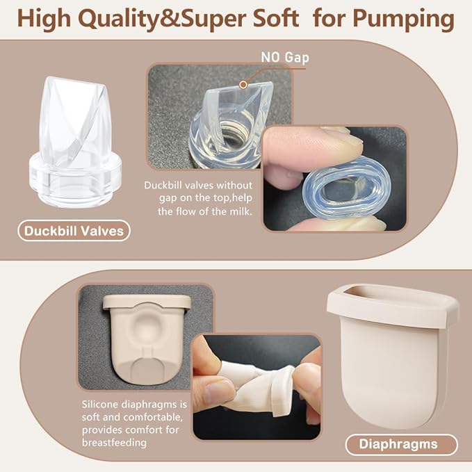 6pcs Breast Pump Parts, 4pcs Duckbill Valves and 2pcs Silicone Diaphragm Compatible with eufy S1 Pro/S1/E10 Wearable Breast Pump, Replace for eufy Pump Diaphragm Duckbill Valve,Not Original Parts