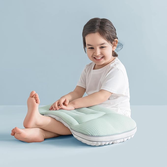 Reidio Toddler Pillows Double Sided Cooling Fabric & Breathable Mesh Kids Pillow Dual Heights Ergonomic Design Advanced Hose Filler Machine Washable (Blue Green, H1)